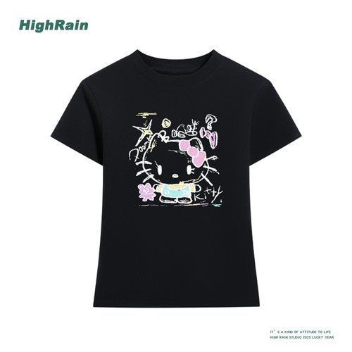 甜酷凯蒂猫正肩圆领T恤女纯棉潮