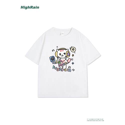 HighRain卡通猫咪短袖T恤女夏潮