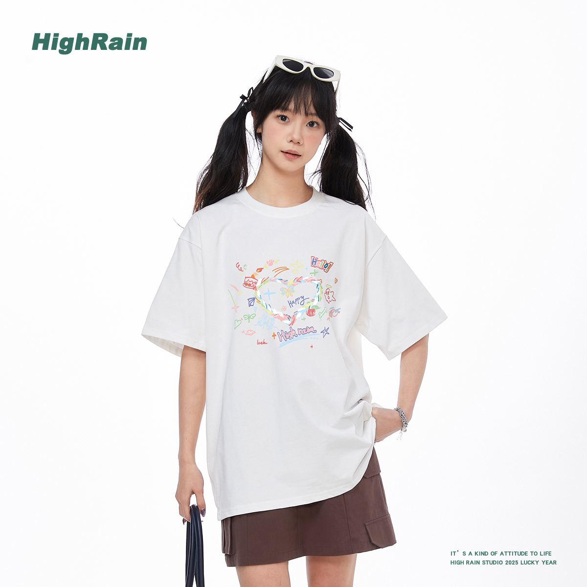 夏季多巴胺涂鸦爱心短袖T恤女