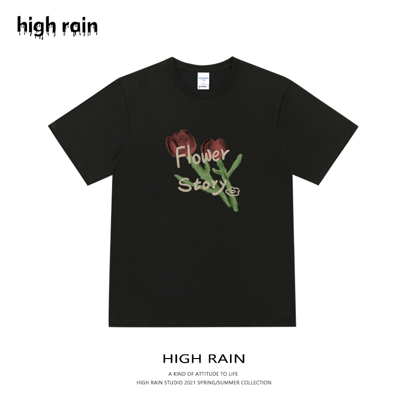 很润工作室 原创水彩郁金香纯棉短袖T恤bf小众韩版小清新套头体恤