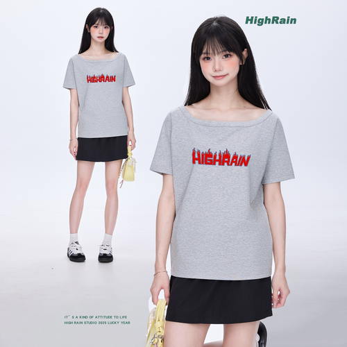 很润工作室HighRain灰色大圆领潮