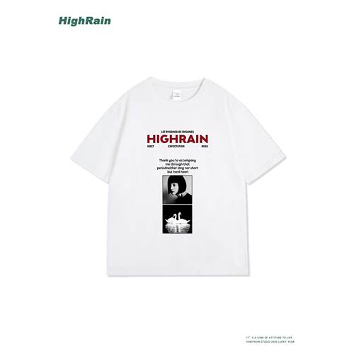 HighRain白色短袖T恤男女同款潮