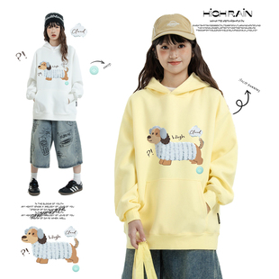 high rain 软糯奶fufu腊肠狗连帽卫衣女秋季新款鹅黄色减龄上衣潮