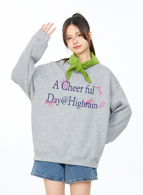 high rain 童趣猫爪字母圆领卫衣女卡通简约灰色慵懒感情侣上衣男