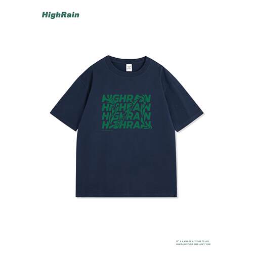 HighRain藏青色短袖T恤男夏季新
