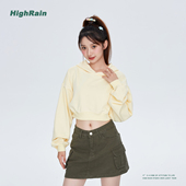 HIGH 休闲显高显瘦休闲上衣 纯色连帽卫衣女美式 RAIN 2025春秋短款
