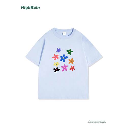 HighRain浅蓝色T恤夏季新款彩色