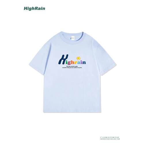 HighRain夏季新款浅蓝色短袖T恤