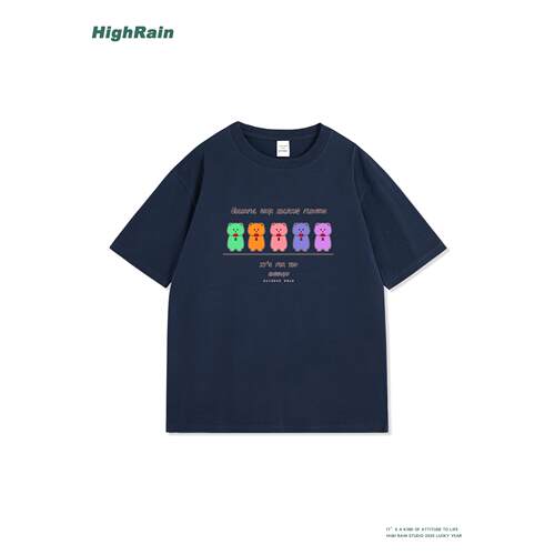 HighRain藏青短袖T恤夏季新款潮
