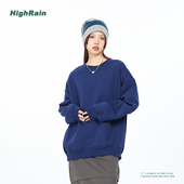 HIGH RAIN秋冬加绒藏青色百搭圆领卫衣男女通用百搭宽松套头上衣