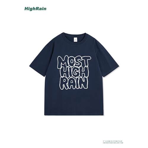 HighRain藏青色涂鸦字母短袖T恤