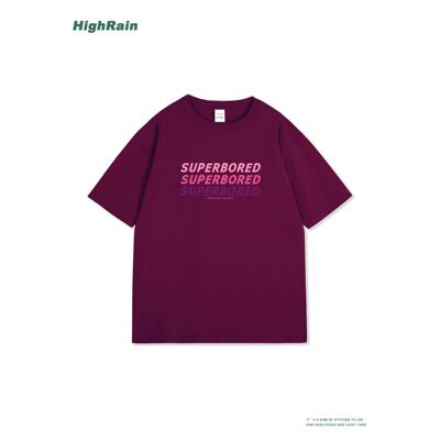 HighRain潮牌深紫色字母印花短袖