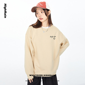 小众印花圆领白色卫衣女2025年新款 HIGH RAIN美式 休闲百搭上衣潮