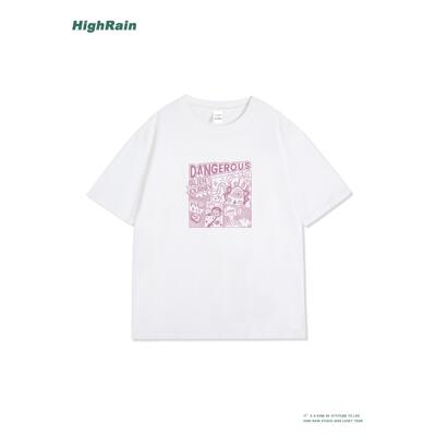 HighRain白色短袖T恤男女夏季潮
