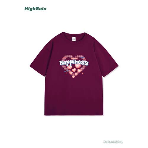 HighRain美式复古紫色短袖T恤女