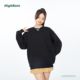 HIGH RAIN 黑色加绒圆领纯色卫衣女百搭休闲可内搭情侣套头上衣潮