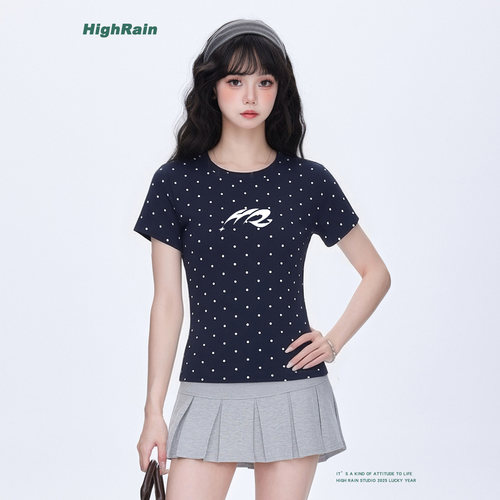 HighRain2026新款波点短袖T恤女