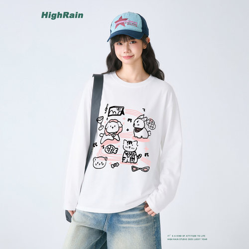 HighRain白色长袖T恤女春秋新款