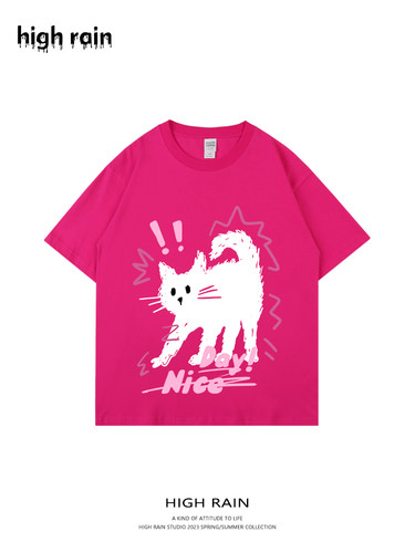 卡通猫咪落肩短袖男女