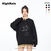HIGH 上衣 百搭黑色情侣装 RAIN 原创星星线条圆领卫衣2025春秋新款