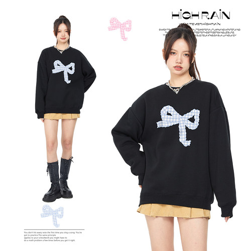 韩系宽松蝴蝶结圆领卫衣