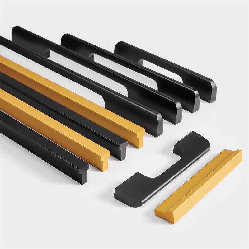 橱柜衣柜抽屉门型材加长拉手一字子弹头黑色金色小把手铝合金简约