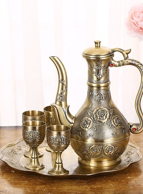 新款创意金属青铜色酒具套装欧式复古高档礼品盒家居酒柜装饰酒壶