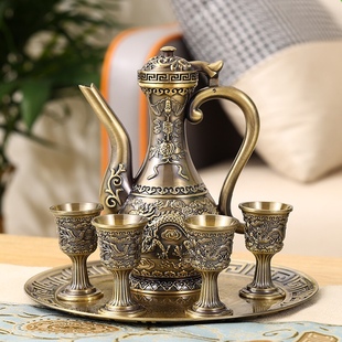 中式白酒酒具套装家用创意青铜色百福复古高档酒壶酒杯礼品摆件