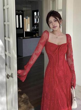 Pure desire to show off the chest lace hem dress style long