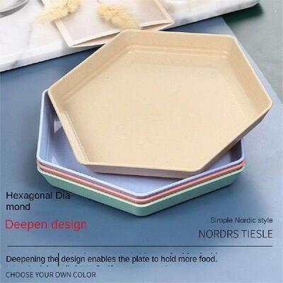 Fruit Dining Plate Wheat Cutlery Hexagonal Spitting Plate