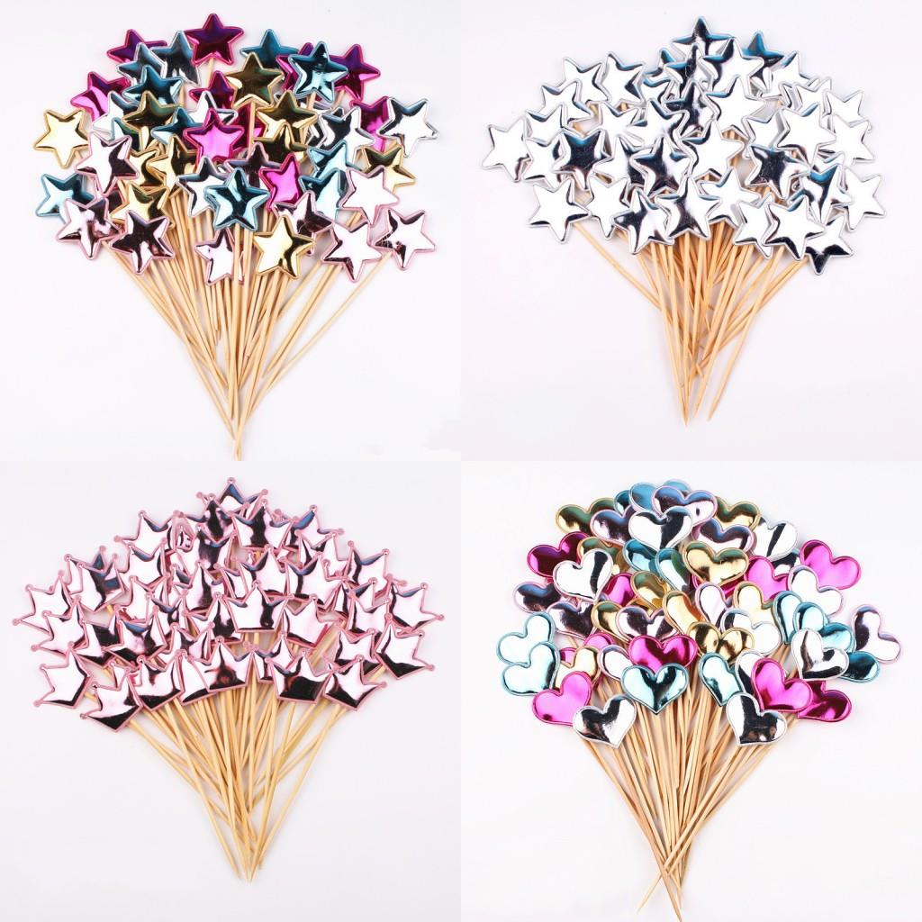 50pcs Colorful Cake Topper Crown Star Heart Happy Birthday P