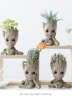 Cute Avengers Groots Mini Figure Pen Holder Flower Pot Ani