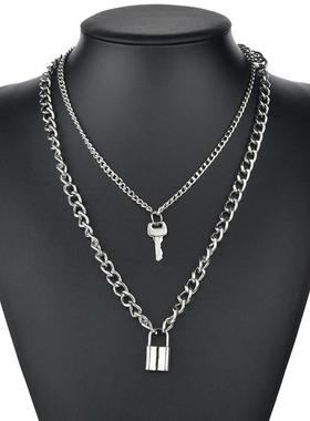 Cute Simple Chain Link Lock Necklace Pendant Women Silver