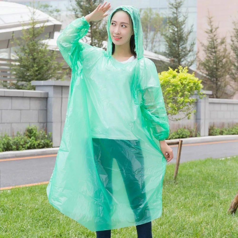 5-50pcs Disposable Rain Ponchos Raincoat with Hood Adults Em