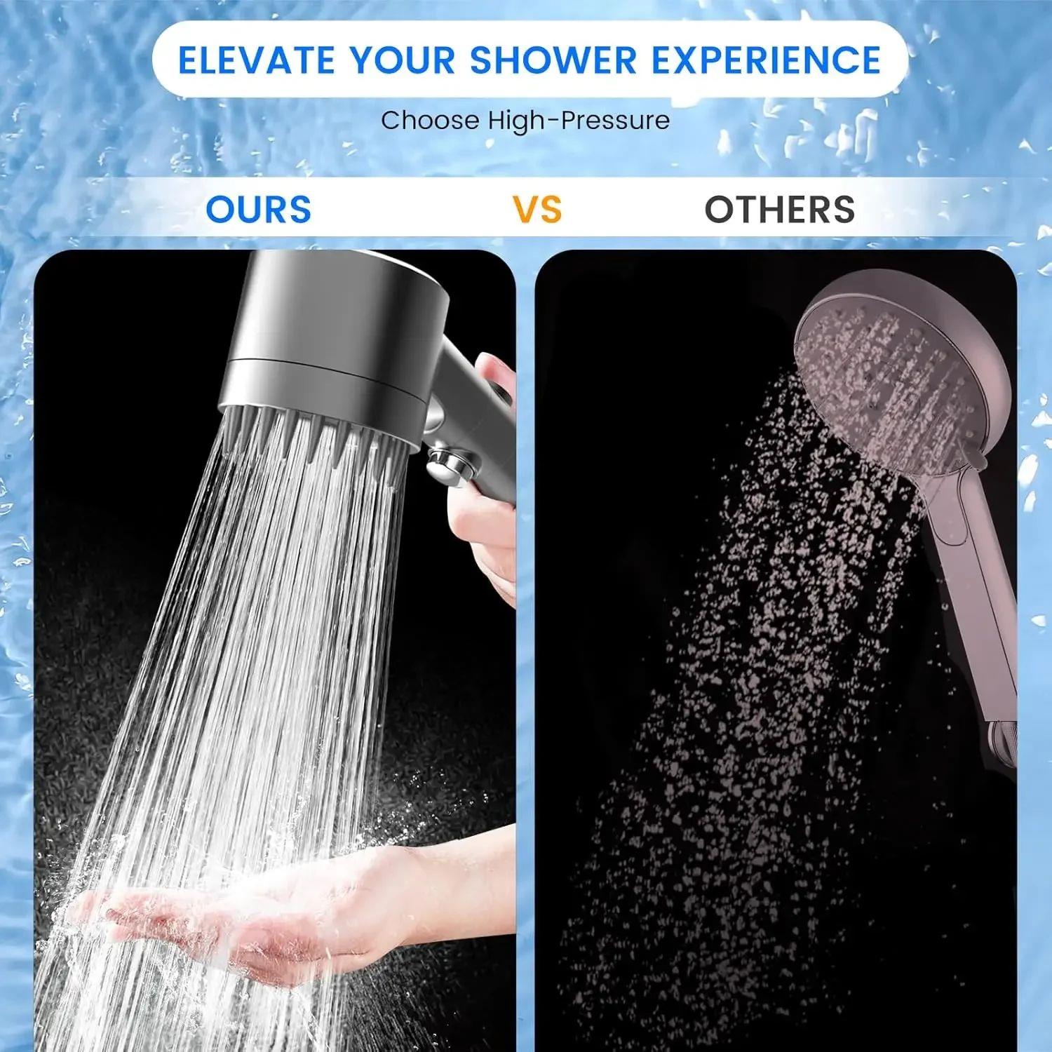Shower head with handheld filter, high pressure water flow a