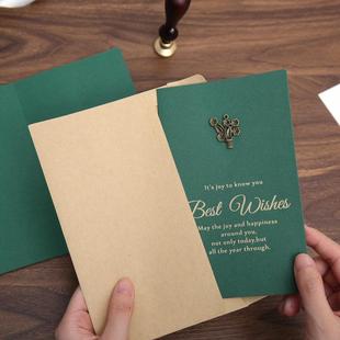 Valentine Card Metal Green with Foil Greeting Envelope Gold