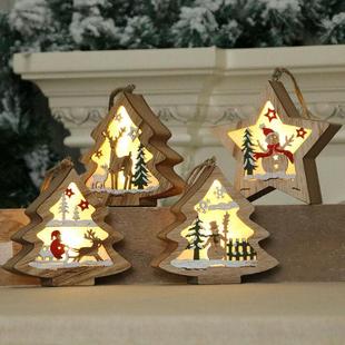 wood luminous ornaments for decoration Log Christmas painted