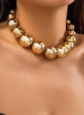 Large round bead collar collarbone chain bead necklace项链