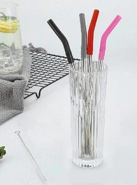 4Pcs Reusable Metal Straws with Silicone Tips Straw Brush