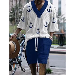 set男士 half 休闲套装 短裤 V领半袖 casual shorts sleeved neck