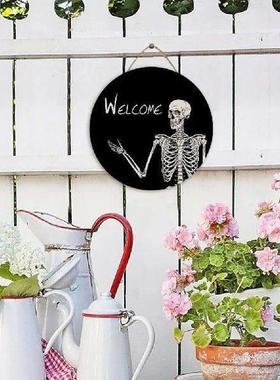 Halloween Door Sign Wooden Skull Door Pendant Handcrafted