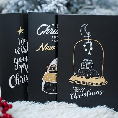 Black Gold Foil Christmas Card Folded Thank You Note Set