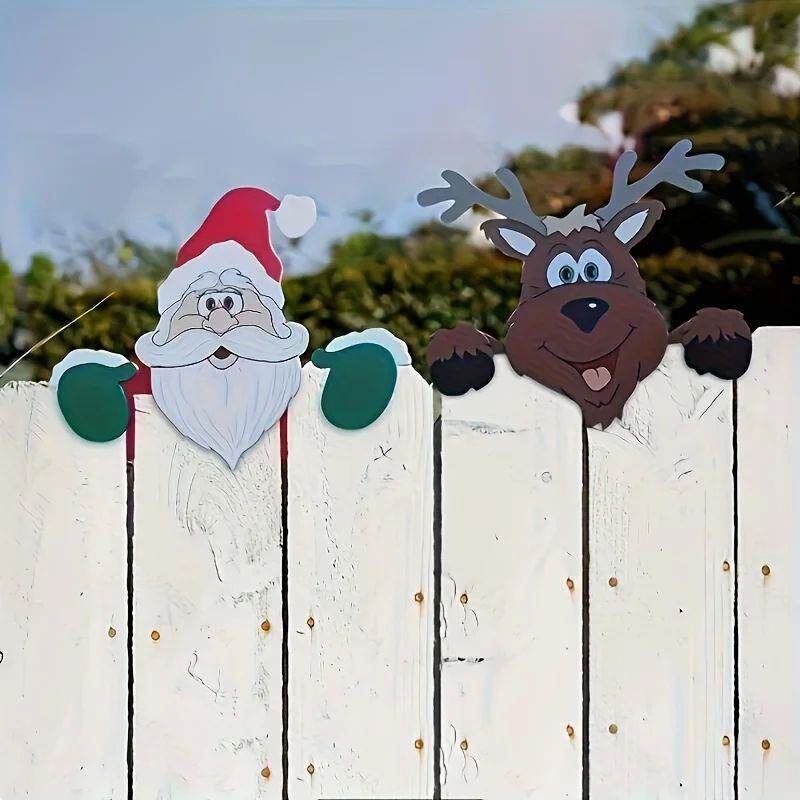 1pc Christmas Fence Ornaments Santa Clause Peeker Yard Ornam