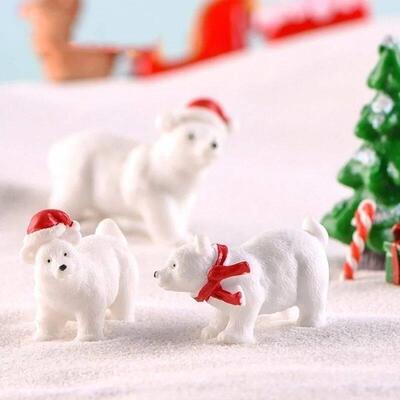 3PCS/Set Animal Miniature Christmas Polar Bear Figurines Gar