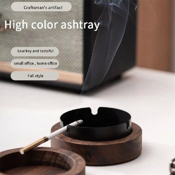 Walnut Wood Ashtrays With Lid Covered Windproof Ashtray