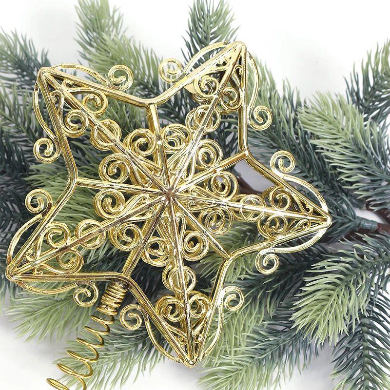 Gold Glitter Christmas Tree Top Iron Star Christmas Decorati