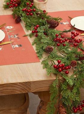 Christmas Pine Vine Garland with Red Berries Rattan Home