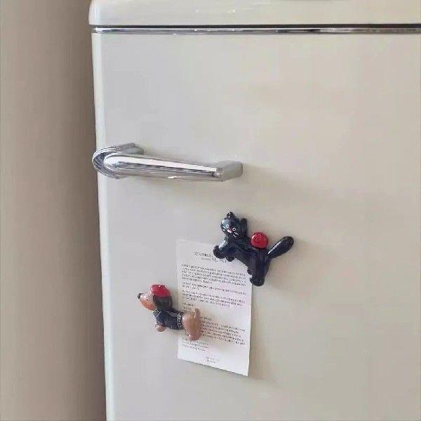 2Pcs/Set Creative Dachshund Fridge Sticker Cartoon Resin