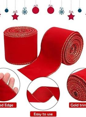 Red Felt Ribbon with Gold Edge, Christmas Bow Trim