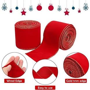 with Gold Edge Red Bow Ribbon Christmas Trim Felt